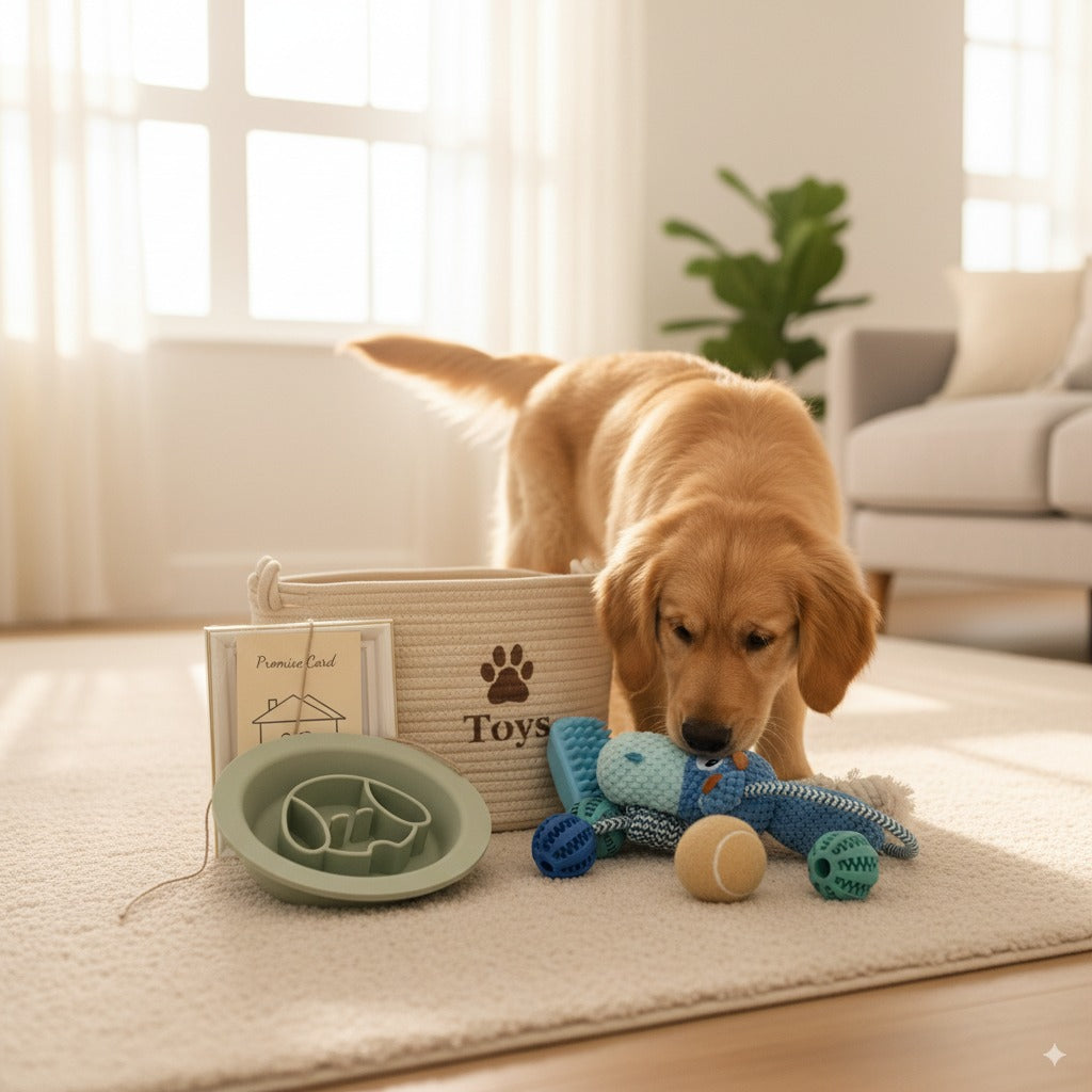 Dog Welcome Gift Kit – 10-Piece New Puppy Gift Basket for Welcoming Home a Dog