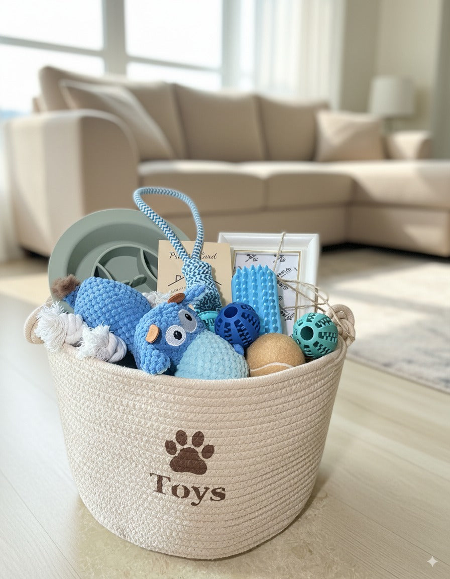 Dog Welcome Gift Kit – 10-Piece New Puppy Gift Basket for Welcoming Home a Dog