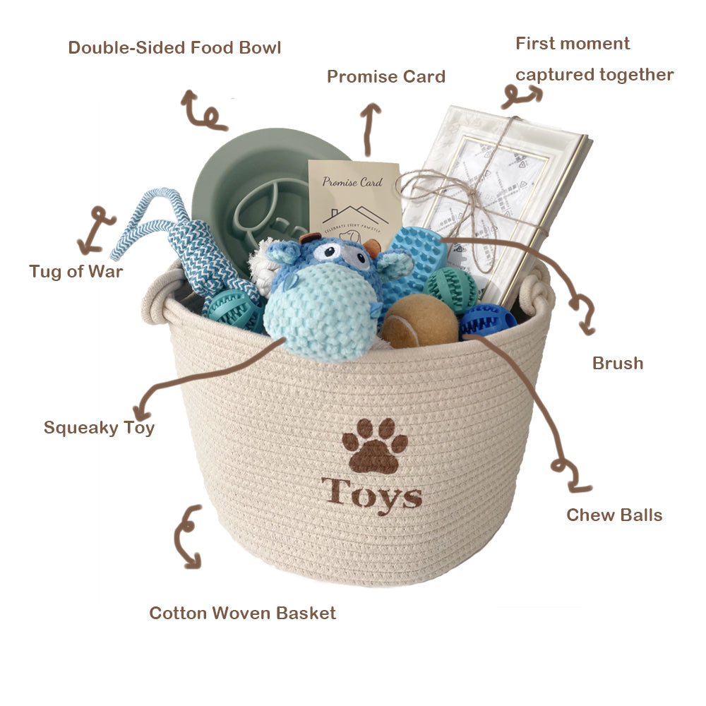 Dog Welcome Gift Kit – 10-Piece New Puppy Gift Basket for Welcoming Home a Dog