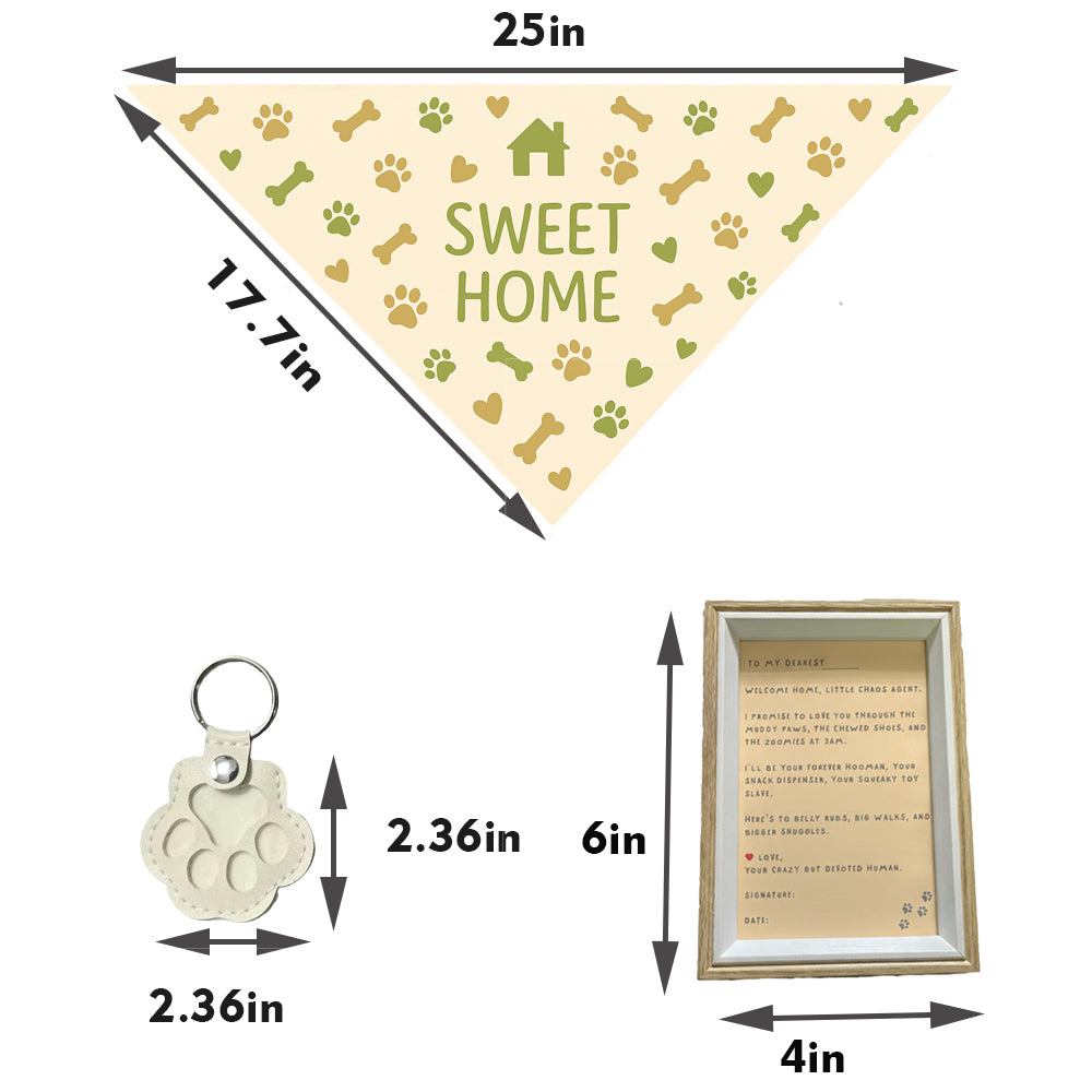 Nopikku Sweet Home Pet Welcome Gift Box – Keepsake Set for New Dog Owners with Bandana, Paw Print Name Tag, Promise Card & Photo Frame